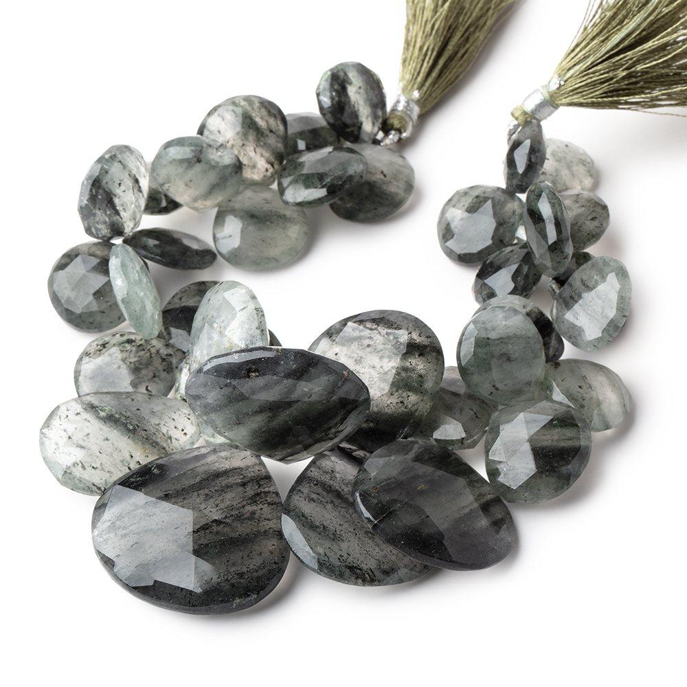 13-30mm Moss Quartz Faceted Pears & Hearts 8 inch 35 beads - The Bead Traders
