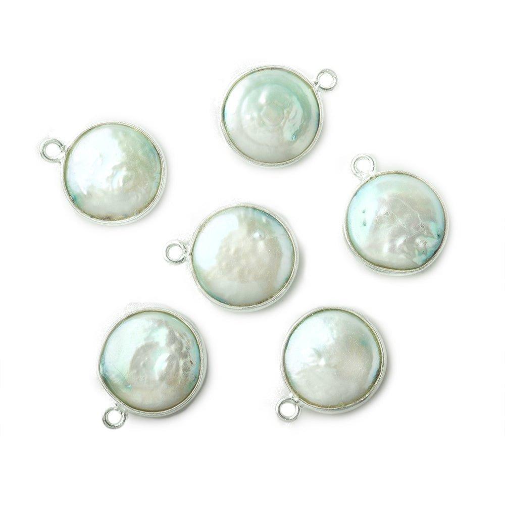 13mm .925 Silver Bezel Pale Green Coin Freshwater Pearl Pendant 1 piece - The Bead Traders