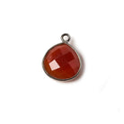 13mm Carnelian Heart Oxidized Silver Bezel Pendant 1 ring charm, 1 piece - The Bead Traders