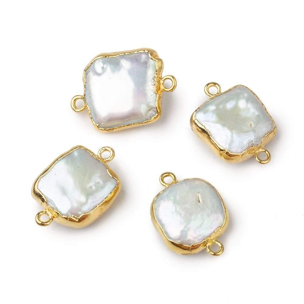 13mm Gold Leafed White Square Pearl Connector 1 piece - The Bead Traders