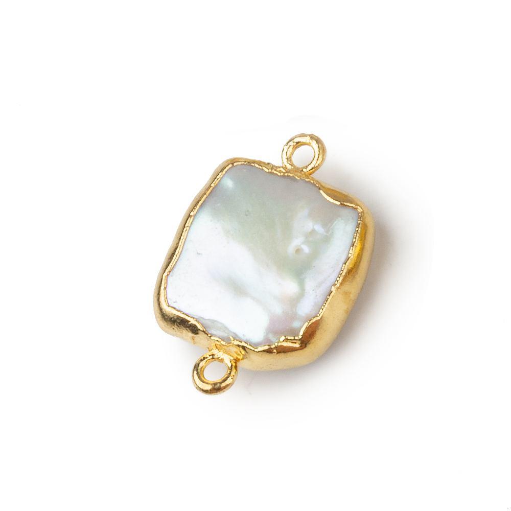 13mm Gold Leafed White Square Pearl Connector 1 piece - The Bead Traders