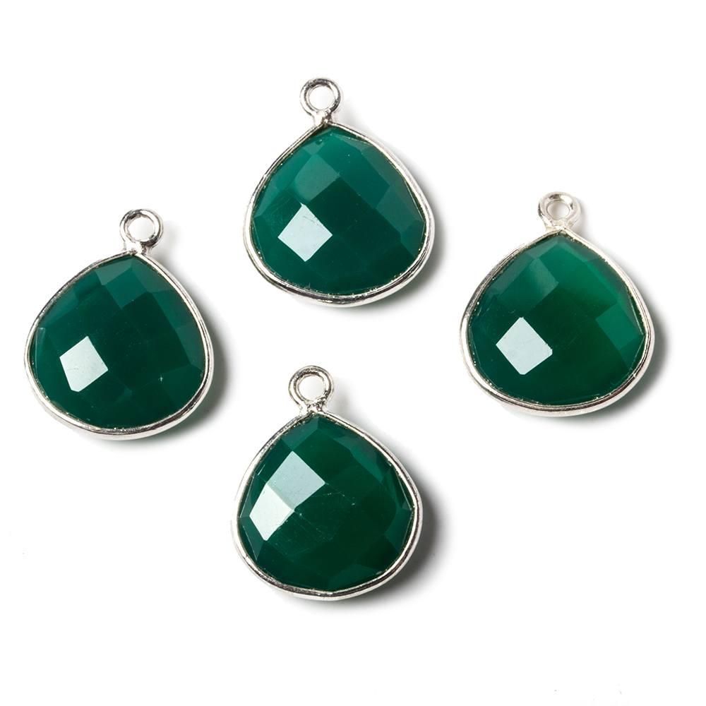 13mm Green Chalcedony Heart .925 Silver Bezel Pendant 1 ring charm, 1 piece - The Bead Traders