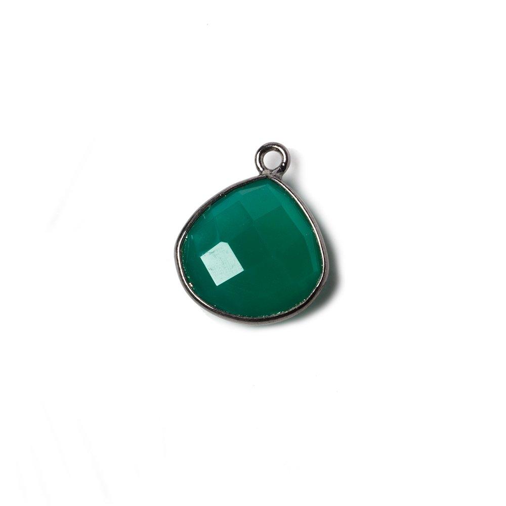 13mm Green Chalcedony Heart Oxidized Silver Bezel Pendant 1 ring charm, 1 piece - The Bead Traders