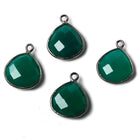 13mm Green Chalcedony Heart Oxidized Silver Bezel Pendant 1 ring charm, 1 piece - The Bead Traders