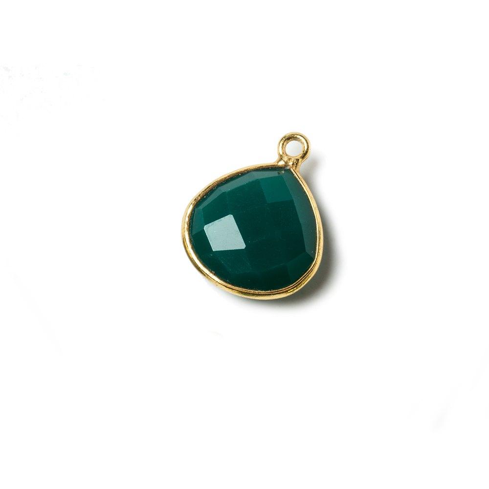 13mm Green Chalcedony Heart Vermeil Bezel Pendant 1 ring charm, 1 piece - The Bead Traders