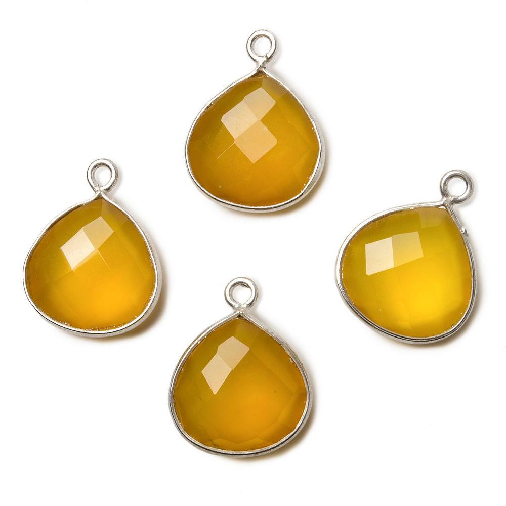 13mm Silver .925 Bezel Butterscotch Yellow Chalcedony faceted heart Pendant 1 piece - The Bead Traders