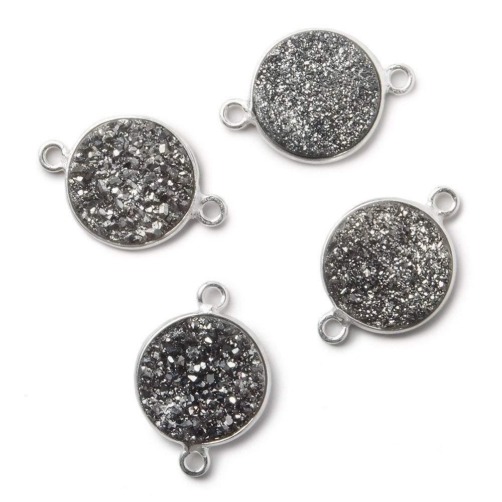 13mm Silver Bezel Platinum Drusy Coin Connector 1 piece - The Bead Traders