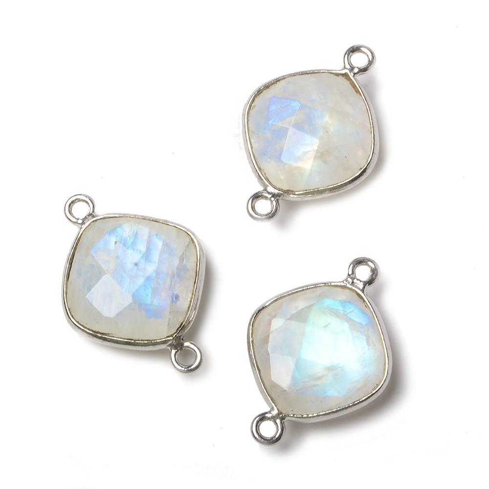 13mm Silver Bezel Rainbow Moonstone faceted cushion Connector 1 piece - The Bead Traders