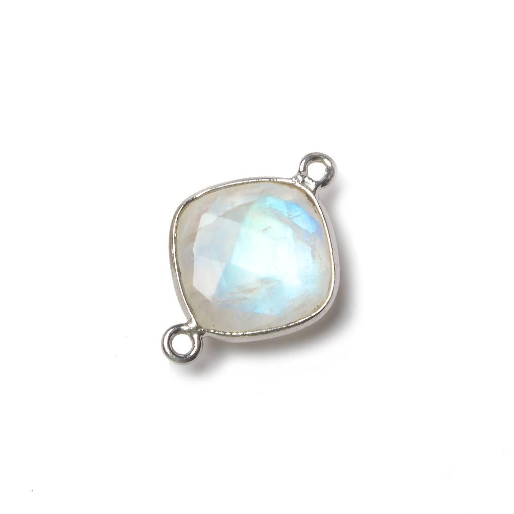13mm Silver Bezel Rainbow Moonstone faceted cushion Connector 1 piece - The Bead Traders