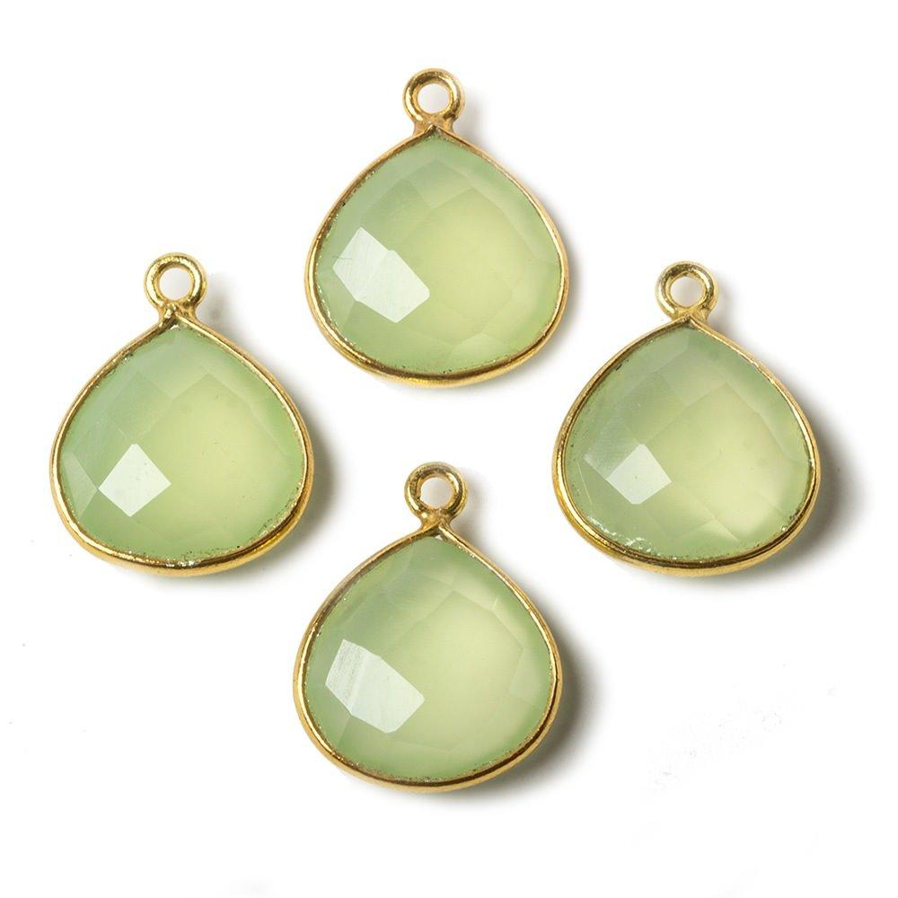 13mm Vermeil Bezel Lime Green Chalcedony Heart Focal Pendant 1 piece - The Bead Traders