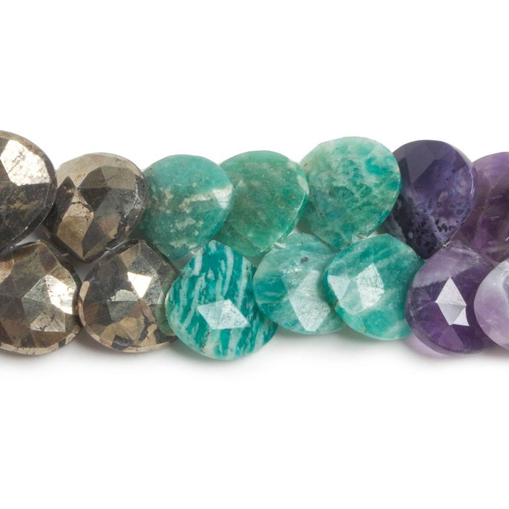 13x11-15x15mm Mixed Gemstone Faceted Heart Beads 15 inch 76 pieces - The Bead Traders