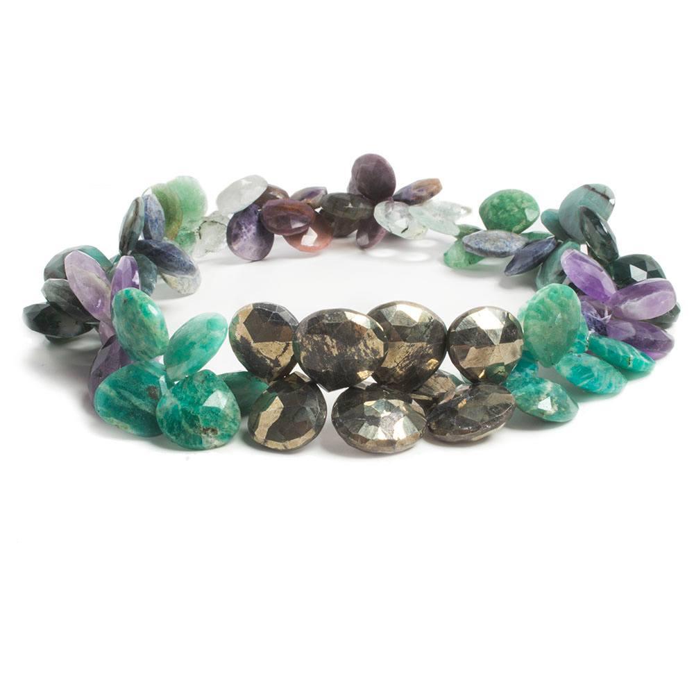 13x11-15x15mm Mixed Gemstone Faceted Heart Beads 15 inch 76 pieces - The Bead Traders
