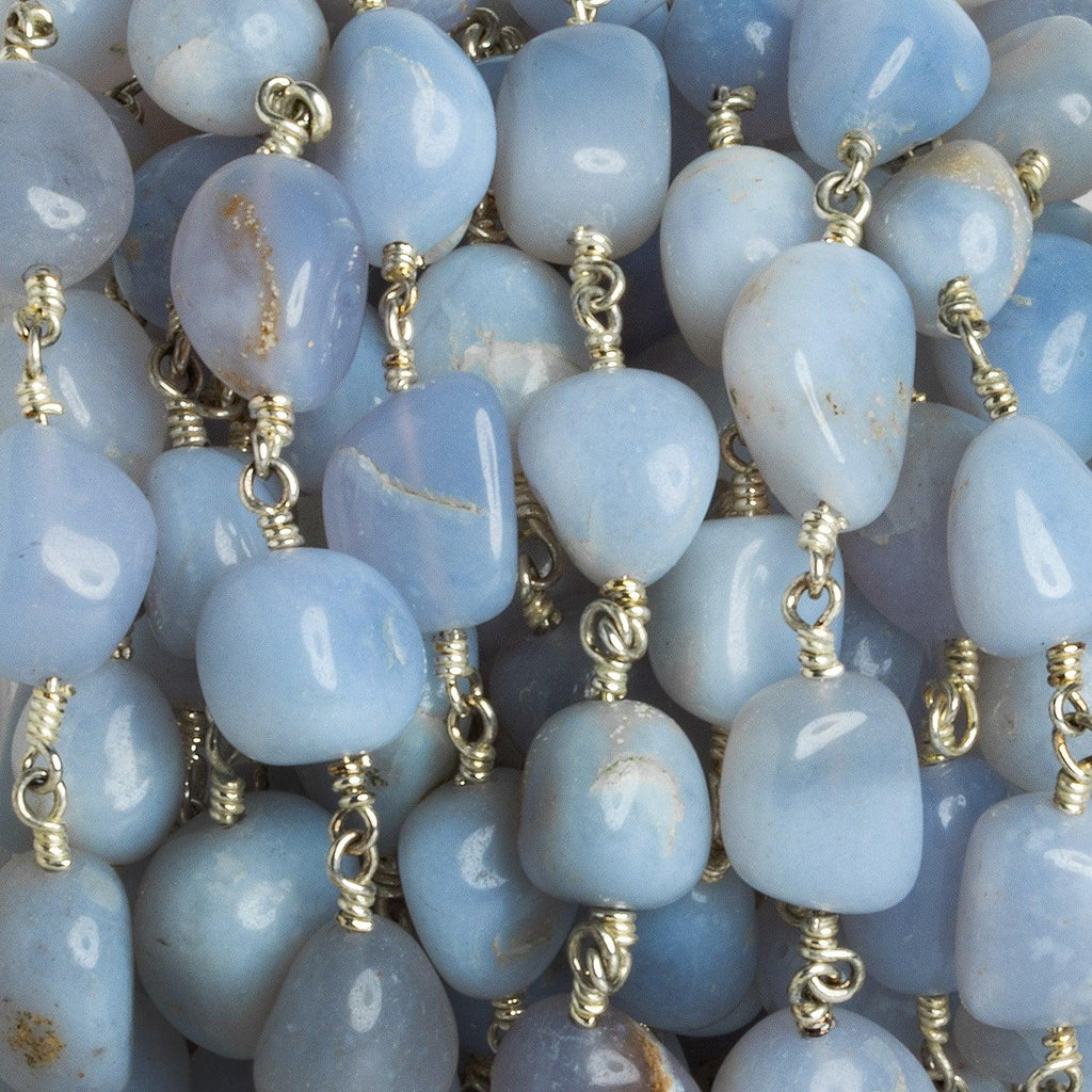 13x11mm Blue Chalcedony Nugget Silver Chain 17 beads - The Bead Traders