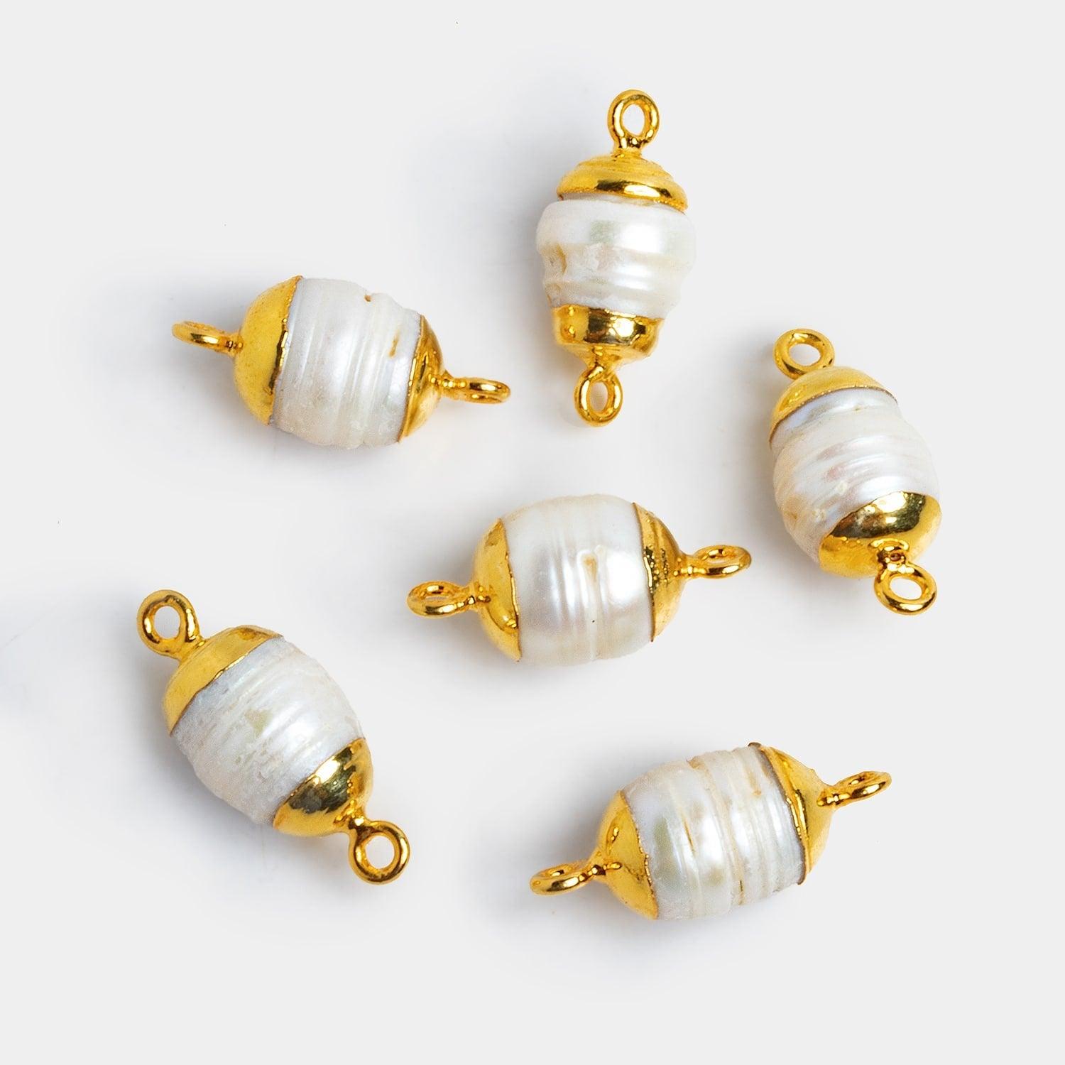 13x11mm Gold Leafed Ringed Baroque Pearl Connector 1 Piece - The Bead Traders