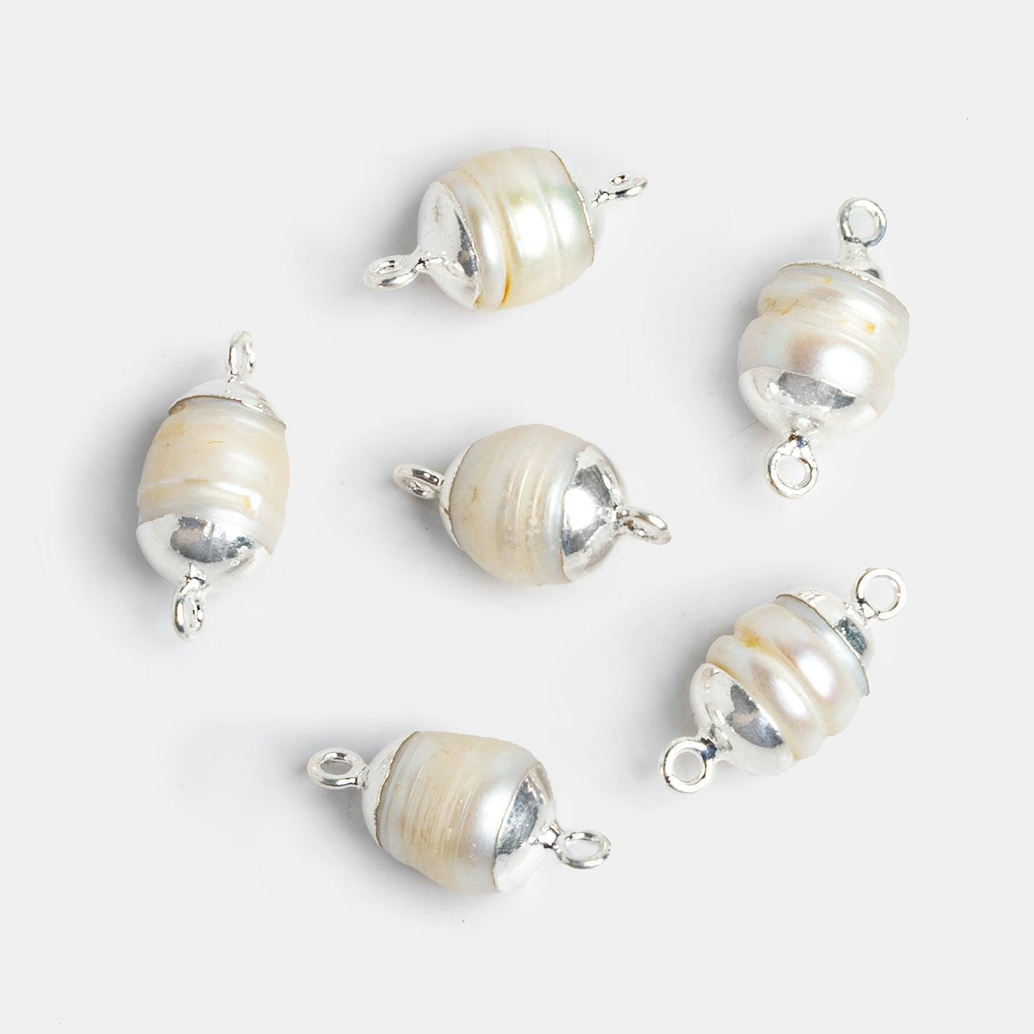 13x11mm Silver Leafed Ringed Baroque Pearl Connector 1 Piece - The Bead Traders