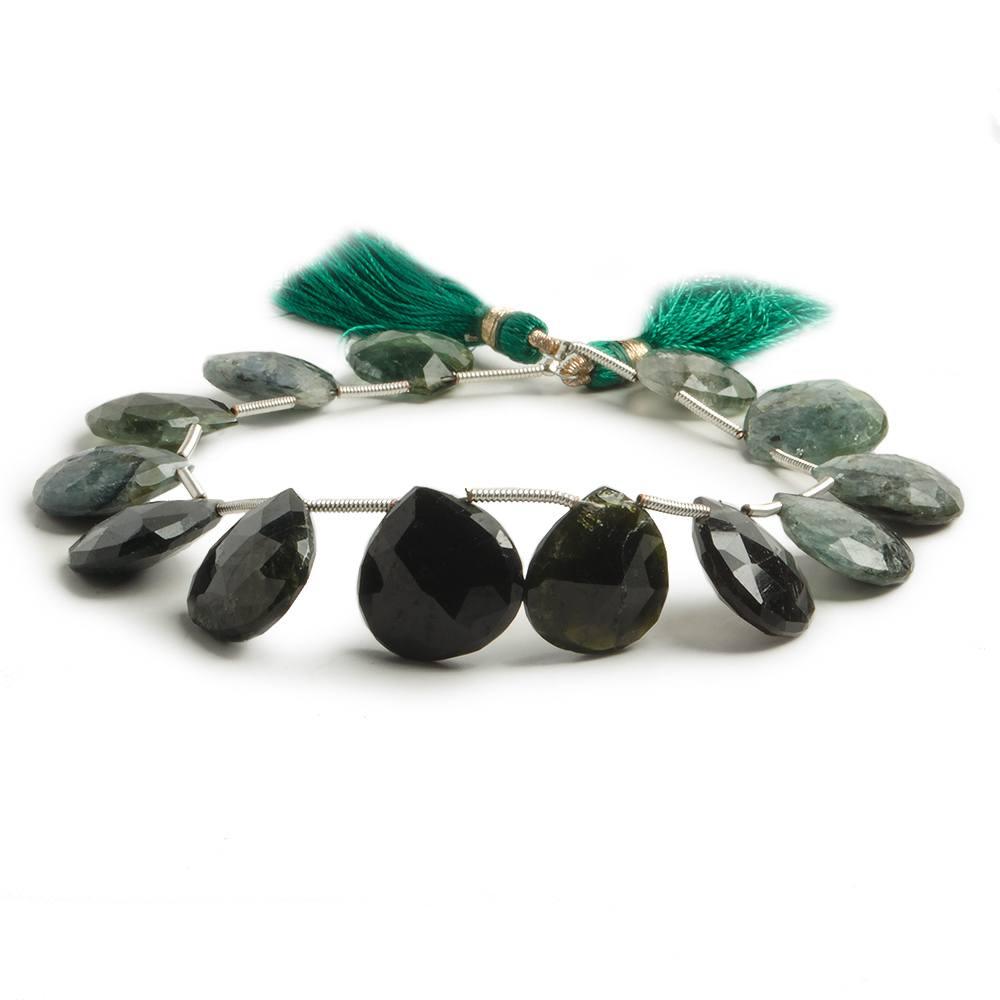 13x13-14x14mm Green Tourmaline faceted heart beads 7.5 inch 13 pieces - The Bead Traders