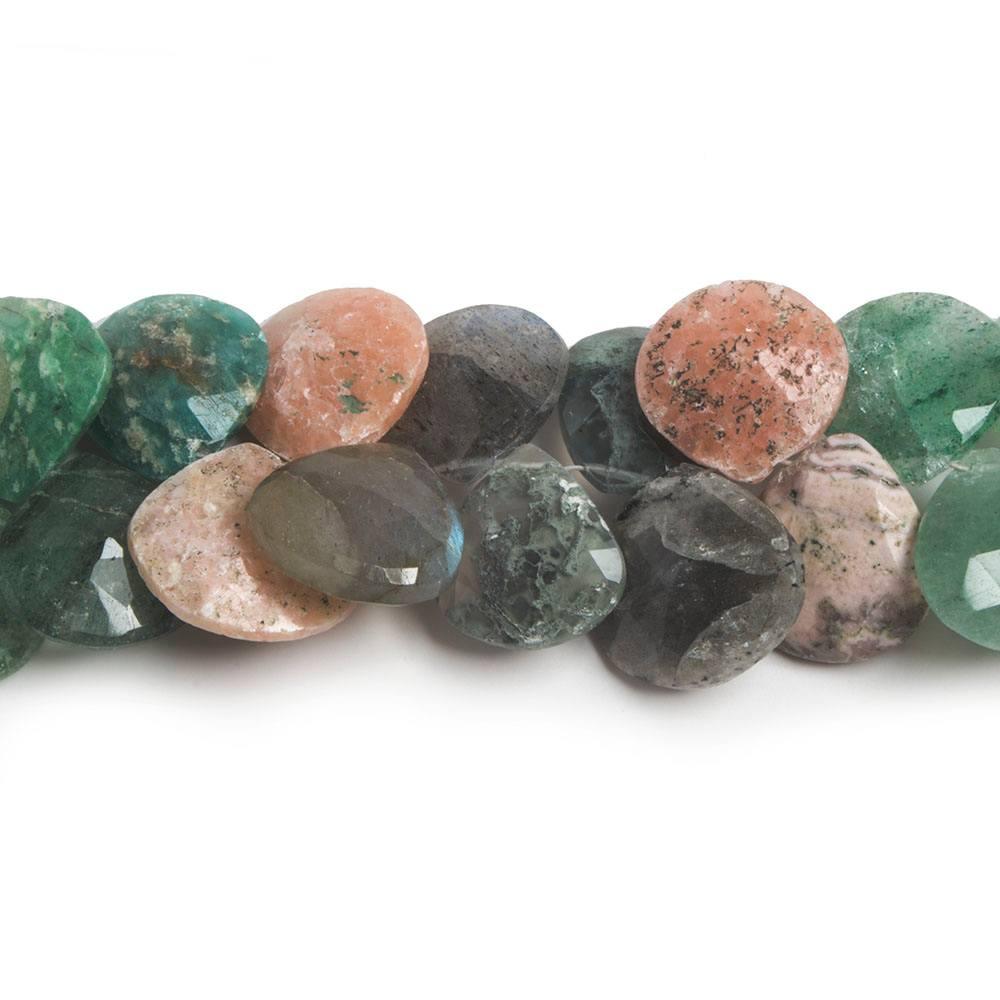 13x13-15x15mm Mix Gemstone Faceted Heart Beads 15 inch 76 pieces - The Bead Traders