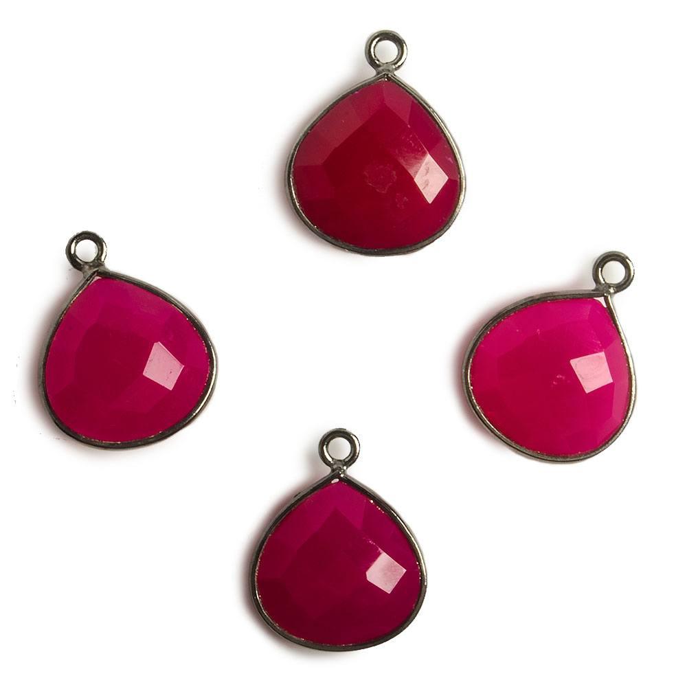 13x13mm Black Gold Bezel Berry Pink Chalcedony Heart Pendant 1 piece - The Bead Traders