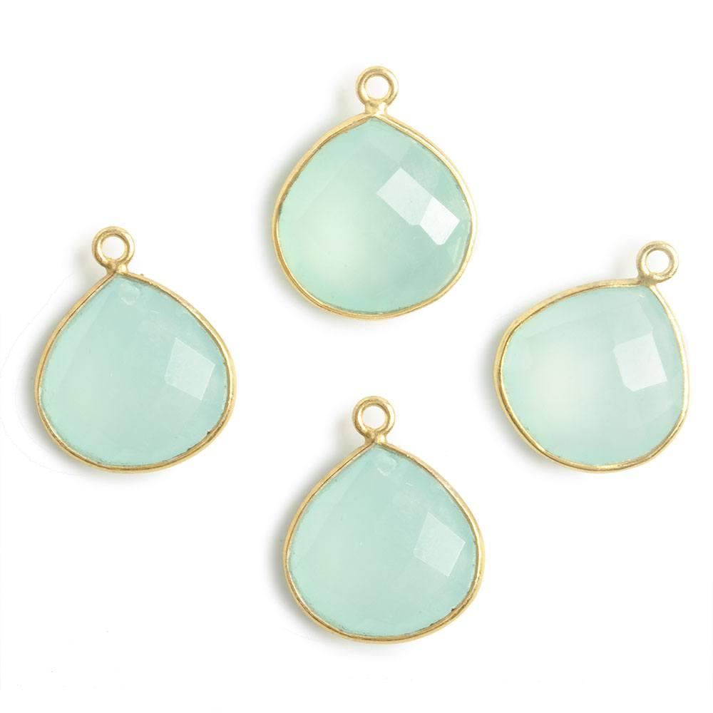 13x13mm Vermeil Bezel Sea Blue Chalcedony Heart Pendant 1 piece - The Bead Traders