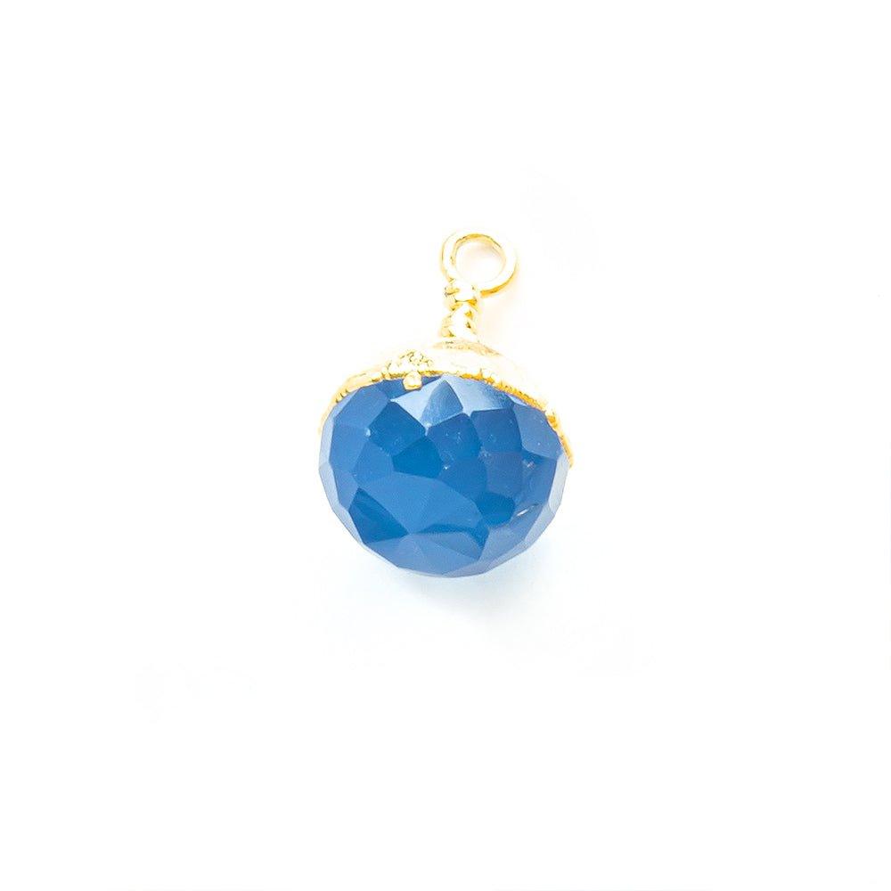 13x8mm-14x9mm Gold Leafed Santorini Blue Chalcedony Faceted Candy Kiss Focal Pendant 1 Piece - The Bead Traders