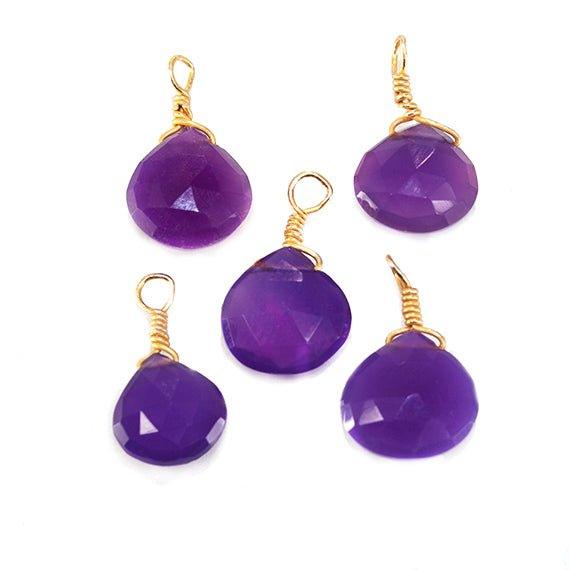 13x8mm Gold Wire Wrapped Purple Chalcedony faceted heart Pendant 1 piece - The Bead Traders