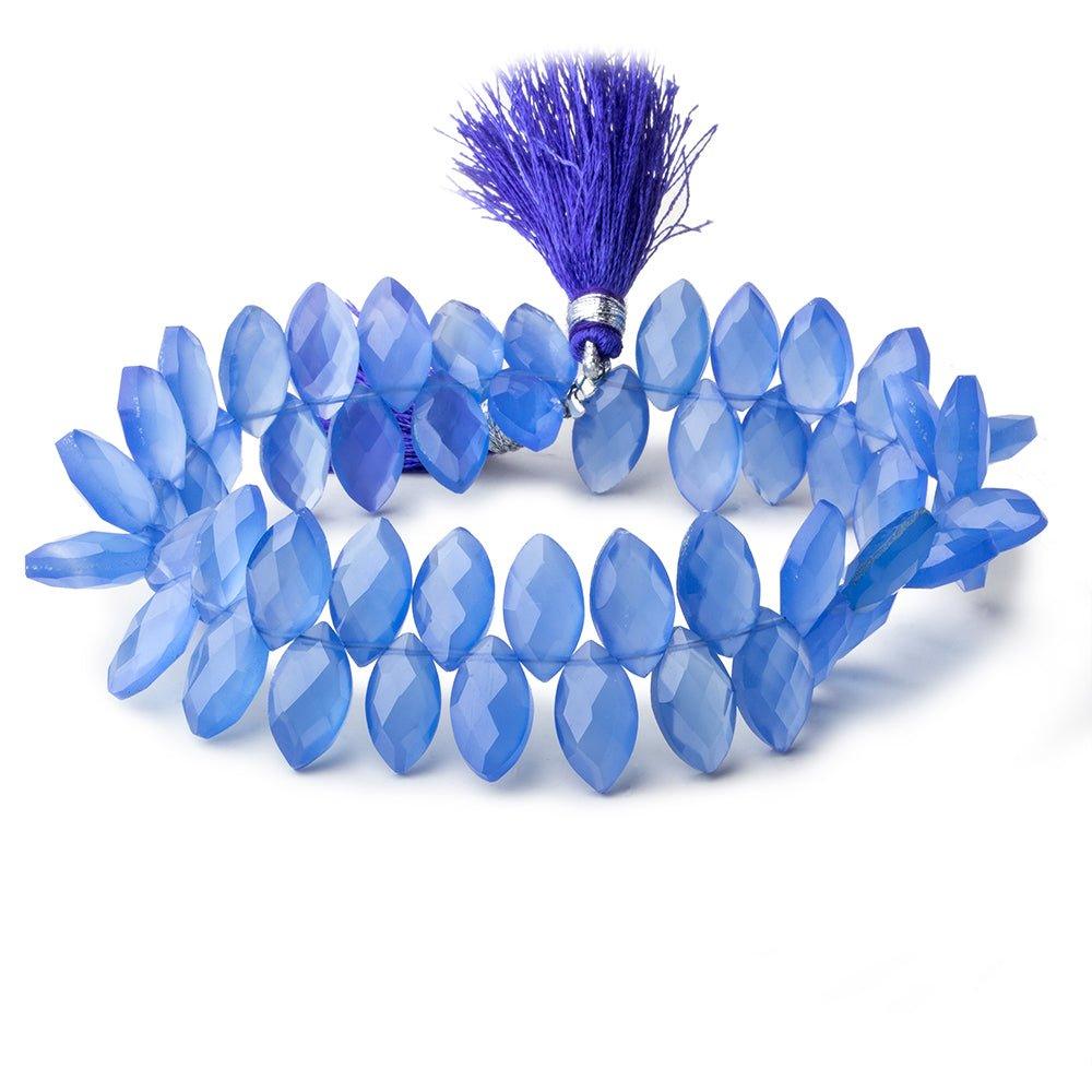13x8mm Santorini Blue Chalcedony top drilled faceted marquise 8 inch 46 beads - The Bead Traders