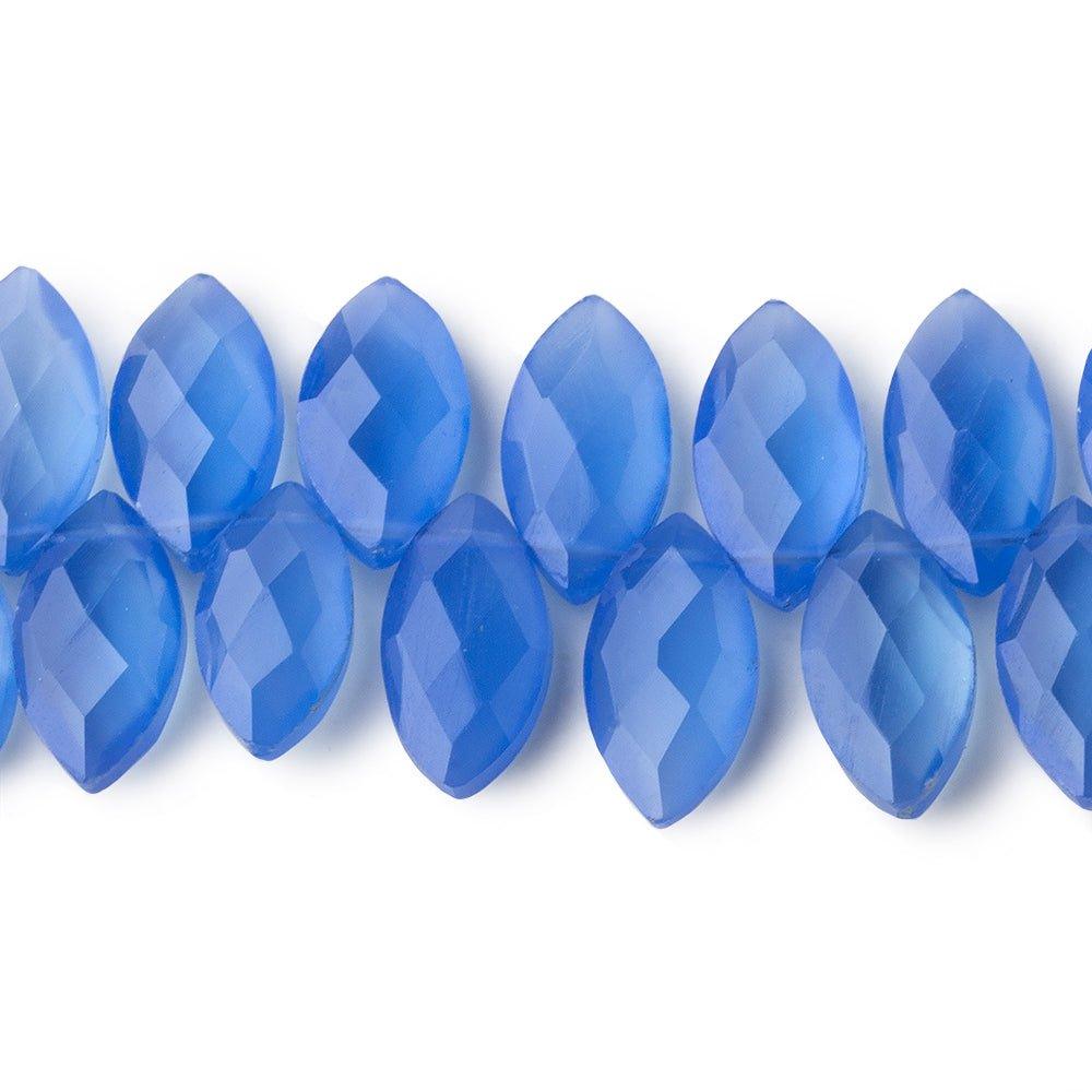 13x8mm Santorini Blue Chalcedony top drilled faceted marquise 8 inch 46 beads - The Bead Traders