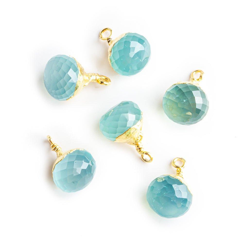 13x9mm Gold Leafed Seafoam Blue Chalcedony Faceted Candy Kiss Focal Pendant - Lot of 6 - The Bead Traders