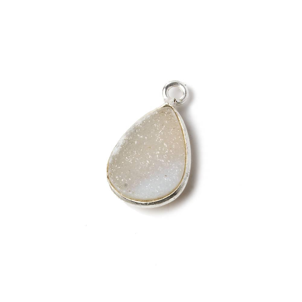 13x9mm Silver Bezel White Drusy Pear Pendant 1 piece - The Bead Traders