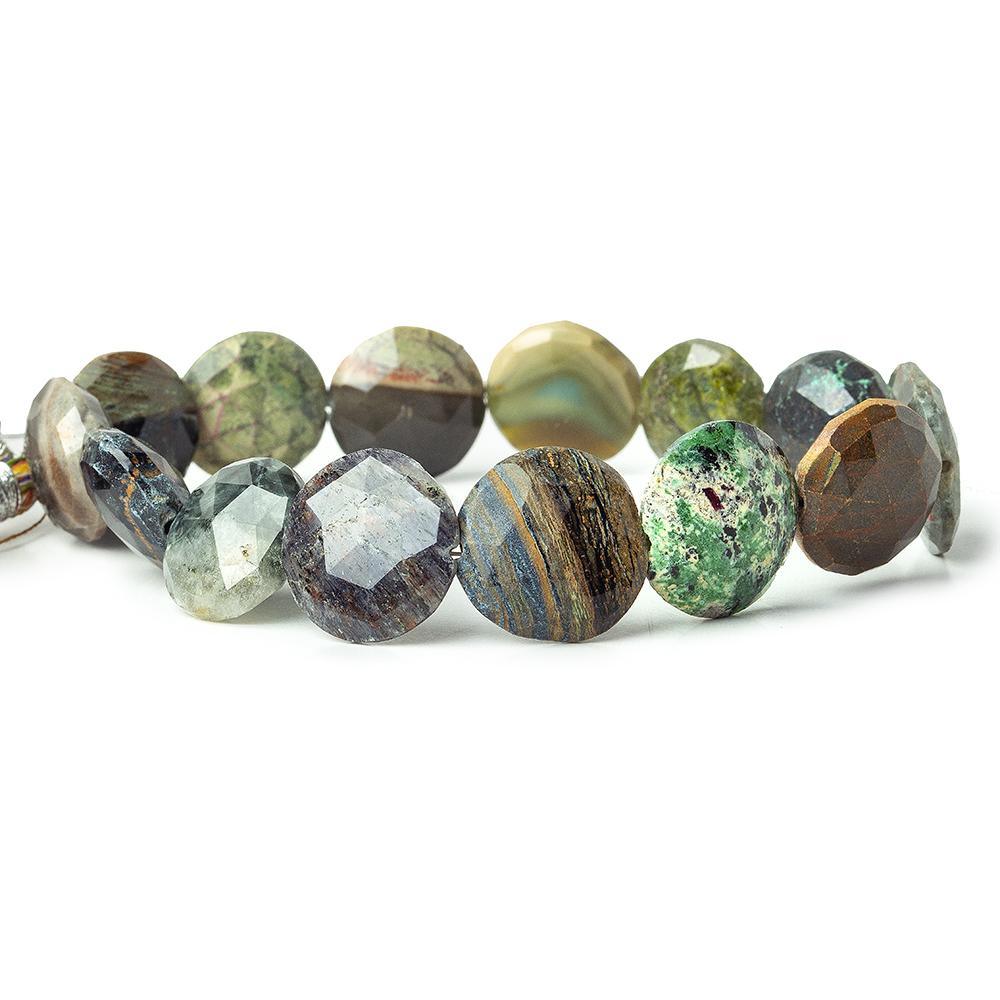14-16mm Multi Gemstone faceted coins 8 inch 14 beads - The Bead Traders