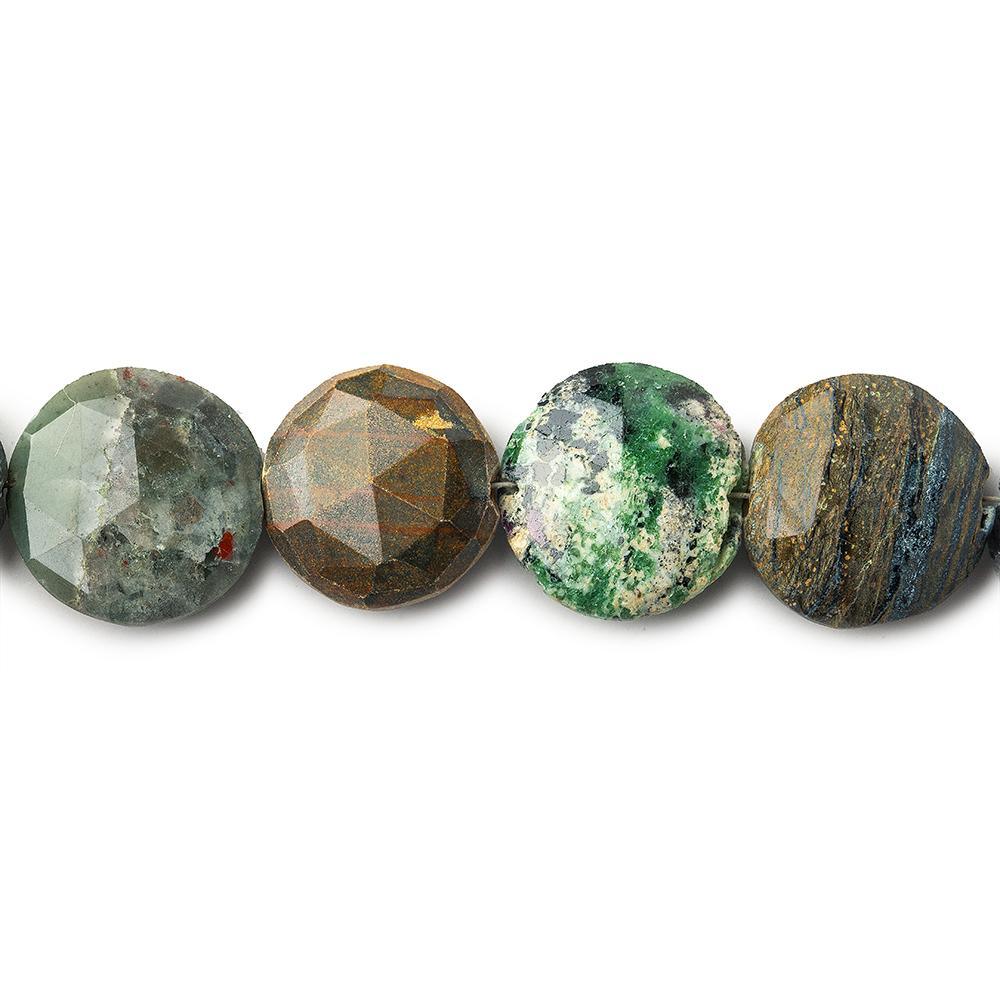 14-16mm Multi Gemstone faceted coins 8 inch 14 beads - The Bead Traders