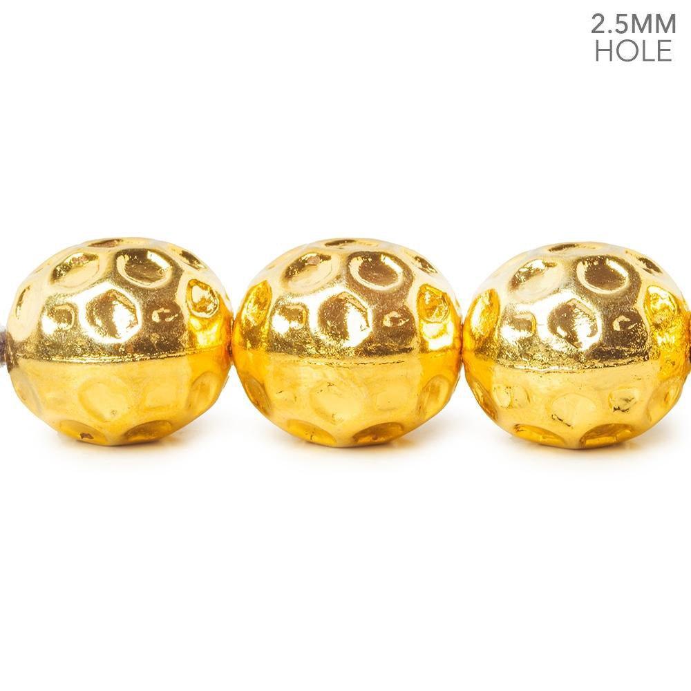 14mm 22kt Gold plated Large Hole Honeycomb Coin Beads 4 inch 7 pieces - The Bead Traders