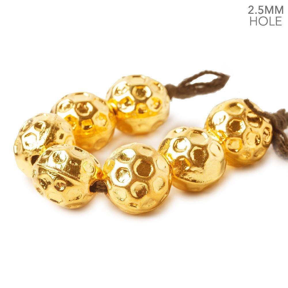 14mm 22kt Gold plated Large Hole Honeycomb Coin Beads 4 inch 7 pieces - The Bead Traders