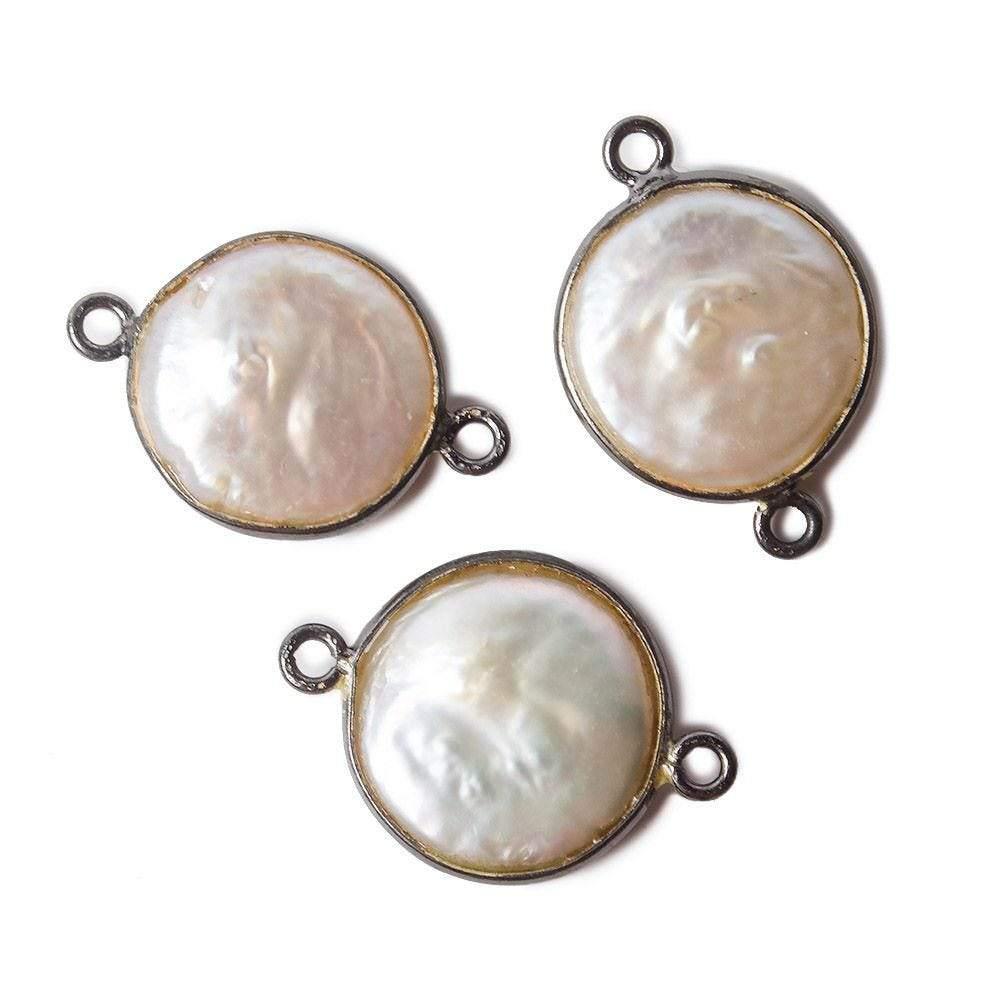 14mm Black Gold Bezel Cream Coin Pearl Connector 1 piece - The Bead Traders