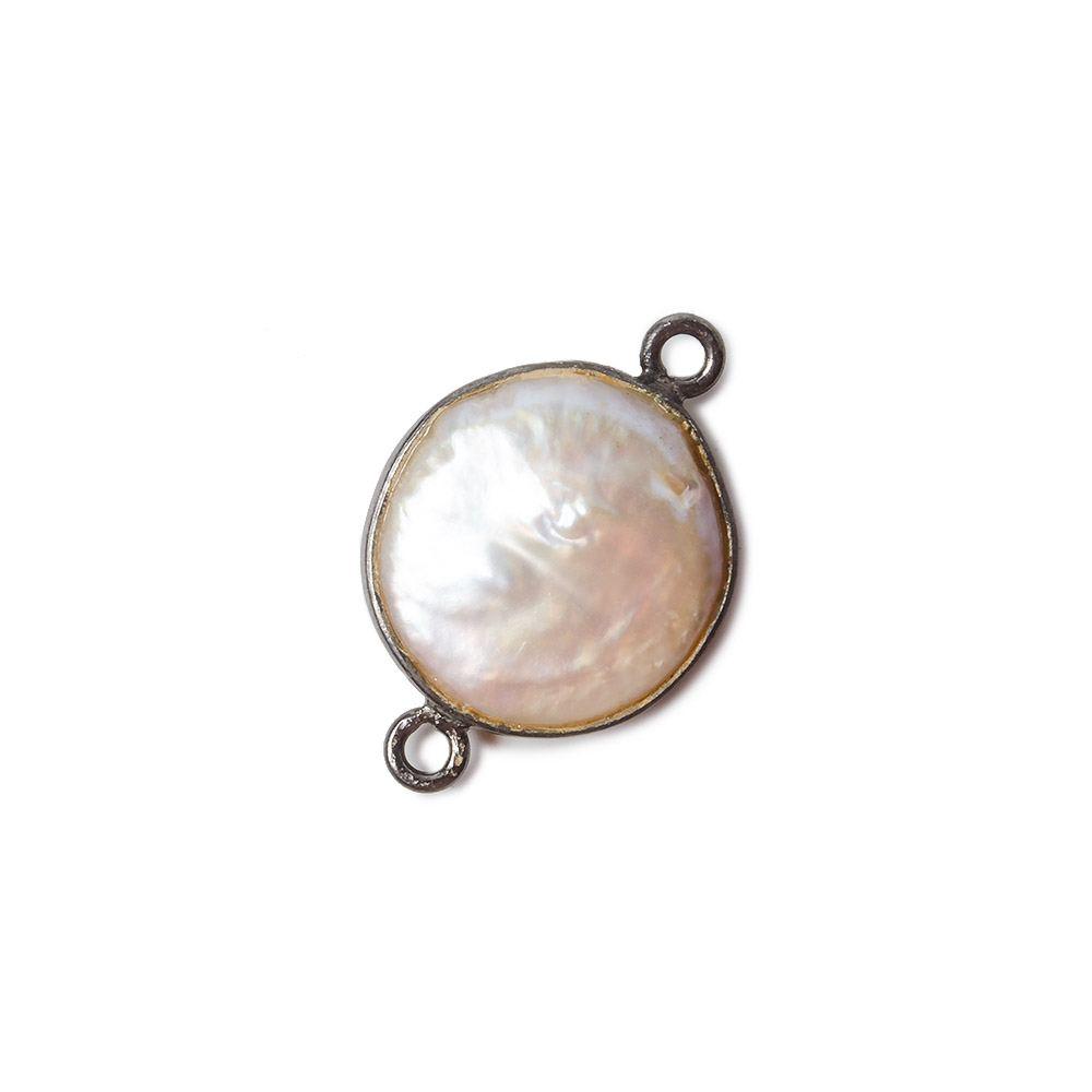 14mm Black Gold Bezel Cream Coin Pearl Connector 1 piece - The Bead Traders