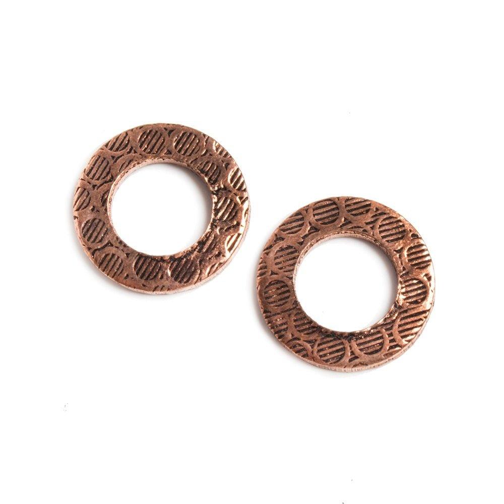 14mm Copper Ring Set of 2 pieces Embossed Circle Pattern - The Bead Traders