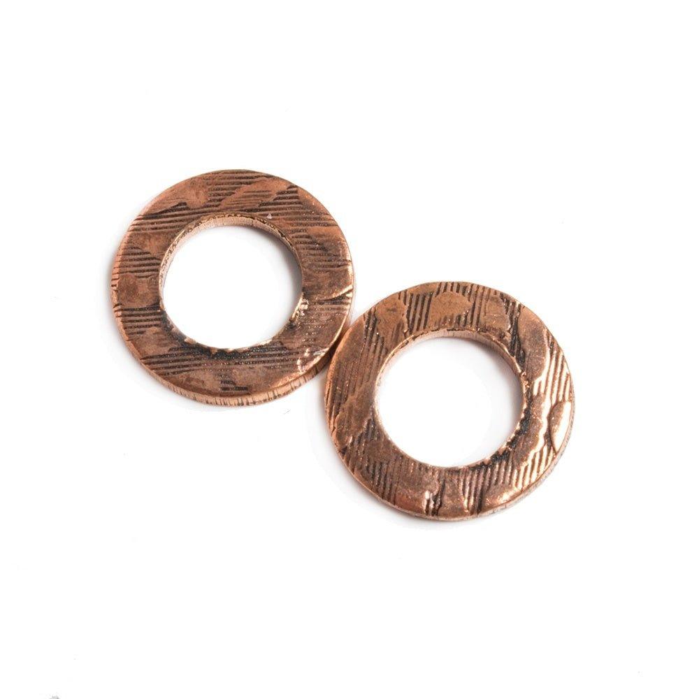 14mm Copper Ring Set of 2 pieces Embossed Cobblestone Pattern - The Bead Traders