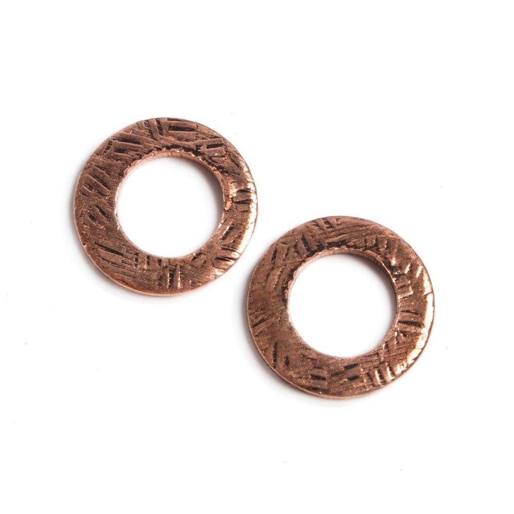 14mm Copper Ring Set of 2 pieces Embossed Crosshatch Pattern - The Bead Traders