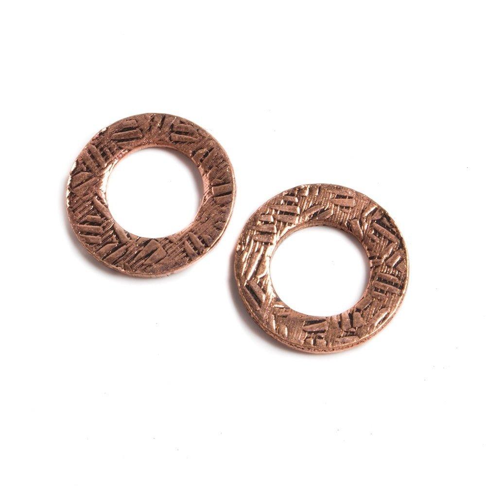 14mm Copper Ring Set of 2 pieces Embossed Crosshatch Pattern - The Bead Traders