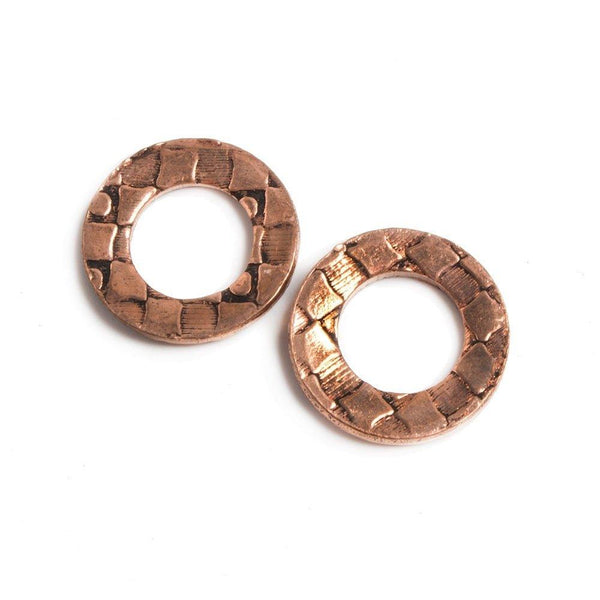 14mm Copper Ring Set of 2 pieces Embossed Dot & Square Pattern