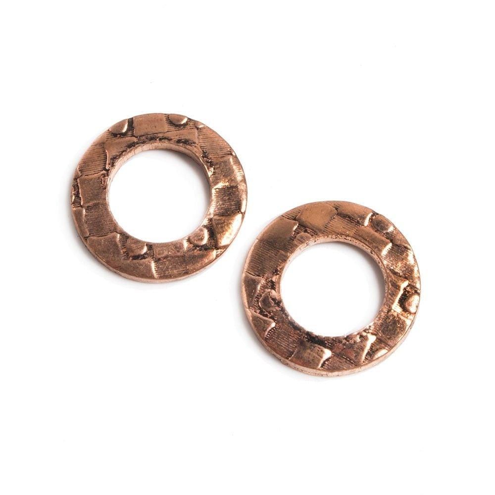 14mm Copper Ring Set of 2 pieces Embossed Dot & Square Pattern - The Bead Traders