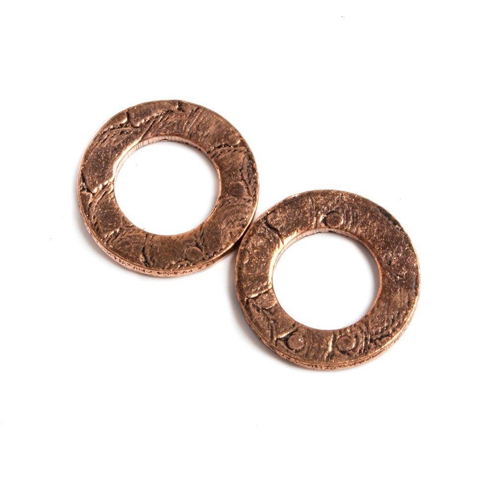 14mm Copper Ring Set of 2 pieces Embossed Rainbow Pattern - The Bead Traders