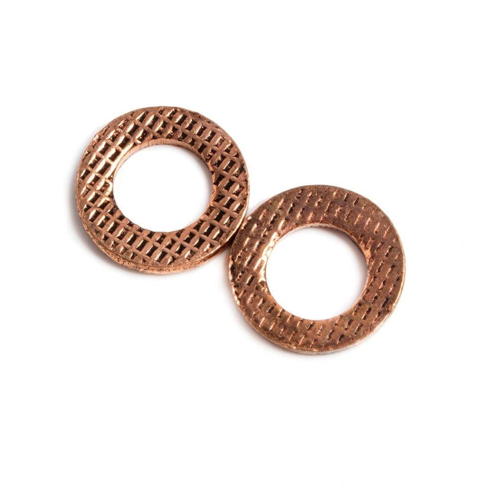 14mm Copper Ring Set of 2 pieces Embossed Waffled Pattern - The Bead Traders