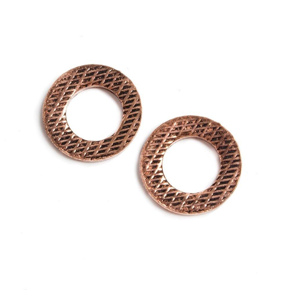 14mm Copper Ring Set of 2 pieces Embossed Weave Pattern - The Bead Traders