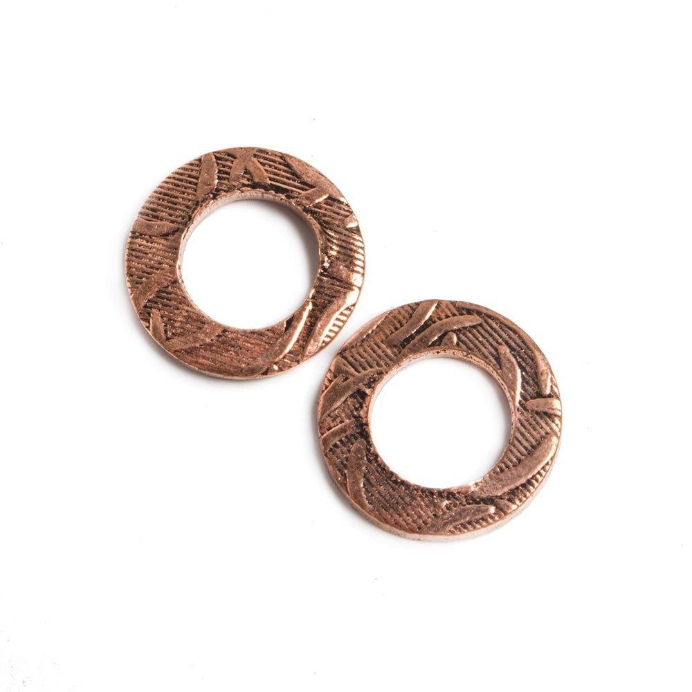 14mm Copper Ring Set of 2 pieces Embossed Whisp Pattern - The Bead Traders