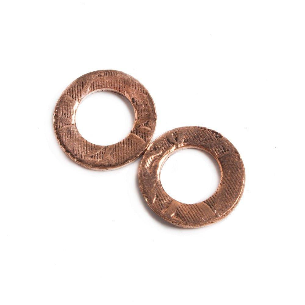 14mm Copper Ring Set of 2 pieces Embossed Whisp Pattern - The Bead Traders