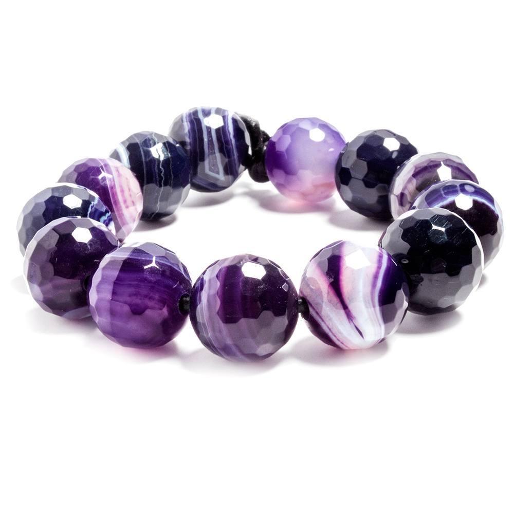 14mm Dark Purple Banded Agate faceted rounds 7 inches 13 beads - The Bead Traders