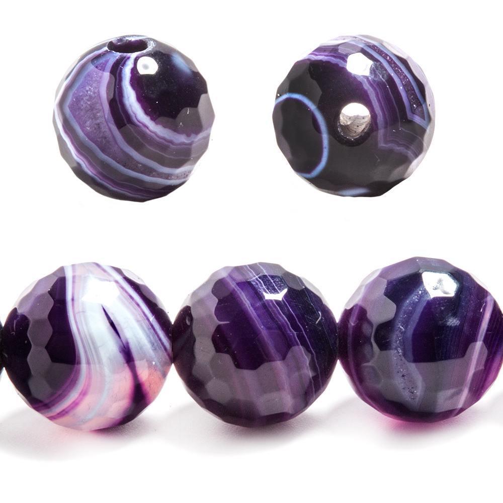 14mm Dark Purple Banded Agate faceted rounds 7 inches 13 beads - The Bead Traders