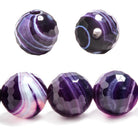 14mm Dark Purple Banded Agate faceted rounds 7 inches 13 beads - The Bead Traders