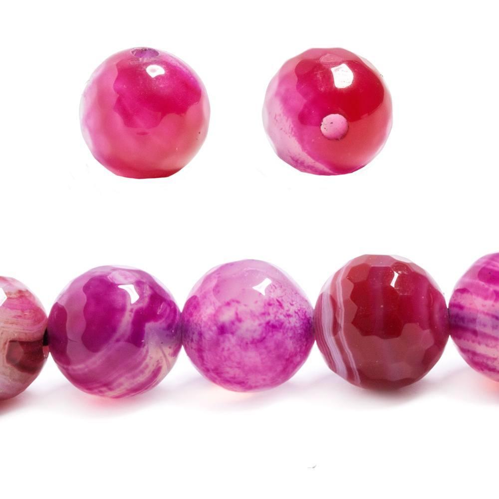 14mm Fuschia & Purple Banded Agate faceted rounds 7 inches 14 beads - The Bead Traders